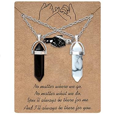 Imagem de MJartoria Colar BFF para 2 pingentes de cristal colar de melhor amigo combinando pingente de amizade para presentes para casais, Metal, Sem Pedra Preciosa