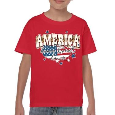 Imagem de Camiseta juvenil America My Home Sweet Home 4th of July Stars and Stripes Pride American Dream Patriotic USA Flag Kids, Vermelho, G