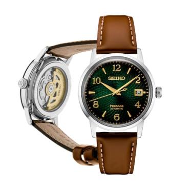 Imagem de SEIKO Relógio automático masculino – Tempo de coquetel predefinido – Estampado com números dourados e calendário de data, 50 m resistente à água, Verde - SRPE45, Mecânico