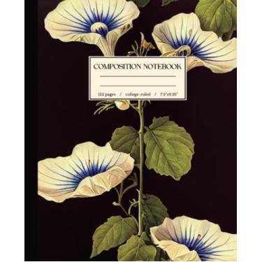 Imagem de Caderno de composição pautado na faculdade: Flor de glória da manhã ilustração botânica vintage | Diário estético de jardim floral fofo para meninas, adolescentes, mulheres (pintura a óleo)