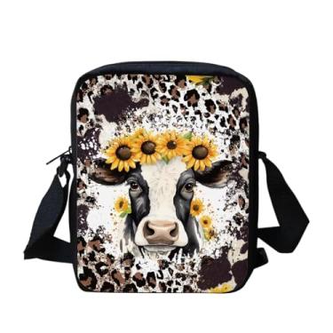Imagem de HUGS IDEA Bolsa de ombro feminina com estampa de cavalo animal para viagens escolares, Girassol, vaca e leopardo, Small