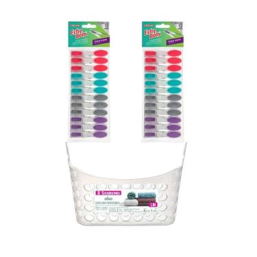 Imagem de Kit Cesto + 24 Prendedores Pregadores De Roupa Emborrachado
