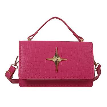 Imagem de Bolsa de ombro de couro PU com estampa de crocodilo pequena bolsa transversal retrô clássica bolsa de mão para axilas para mulheres, rosa, Retrô