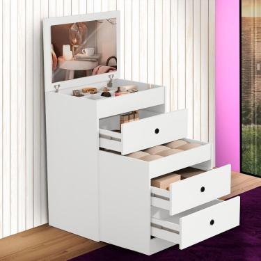 Imagem de Comoda Para Maquiagem 3 Gavetas Banqueta e Espelho Branco Shop JM
