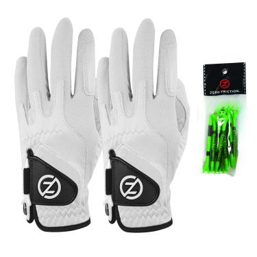 Imagem de Zero Friction Luva de golfe masculina Cabretta Elite, pacote com 2, camiseta gratuita branca e branca, ajuste universal (GL72007)
