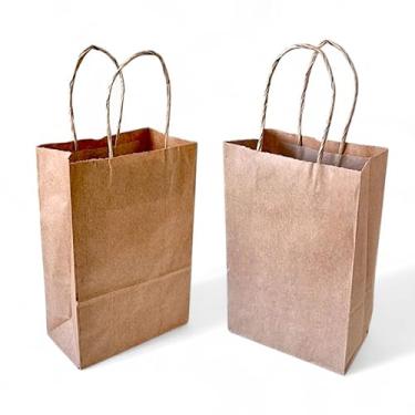 Imagem de 100 Sacolas De Papel Kraft Alça Torcida Delivery Tamanho Pequena PP 15x23x8,5