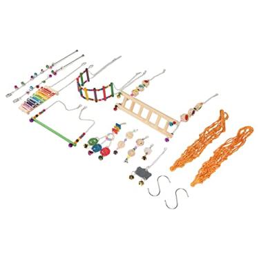 Imagem de Aves e Gado Aves Domésticas O Gado Inclui Ponte Giratória Lira Suspensa Garfo de Frutas Rede de Alimentação Espelho Rattan Bola Corda Bucha Corda Galinha Galo Pintinho