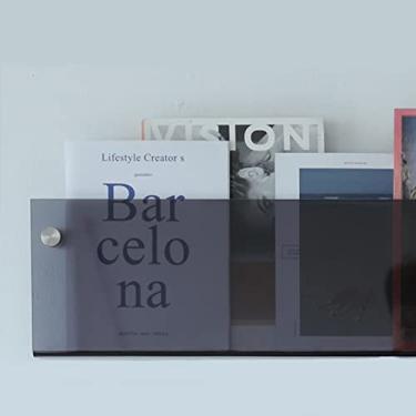 Imagem de ROYALITA Pacote com 2 porta-revistas de acrílico, porta-discos de 61 cm, estante pendurada na moda, suporte de literatura para sala de espera, sala de estar, escritório (cinza, 61 polegadas)