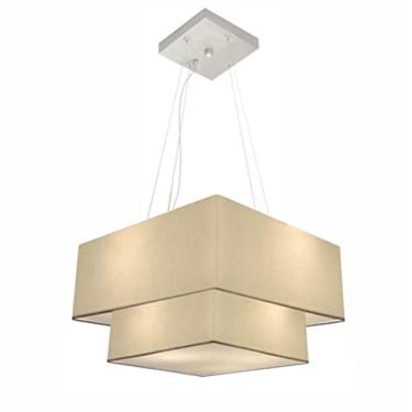 Imagem de Lustre Pendente Quadrado Duplo Cúpula Tecido 25/40x35, Vivare Iluminação, Pendente4157 LALA, Algodão Cru, Médio