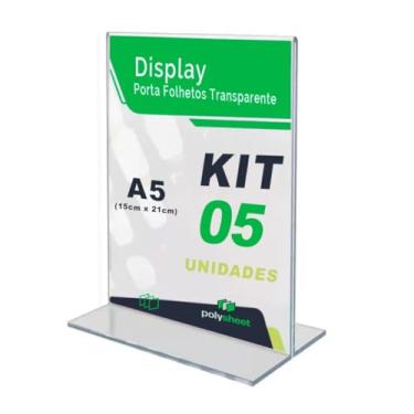 Imagem de Display Porta Folheto Tamanho A5 Formato T Em Acrílico 5 Unidades