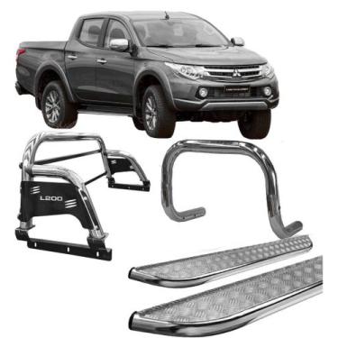 Imagem de Kit Quebra Mato Estribo Santo Antônio H3 2020 L200 Cromado - HOZZ