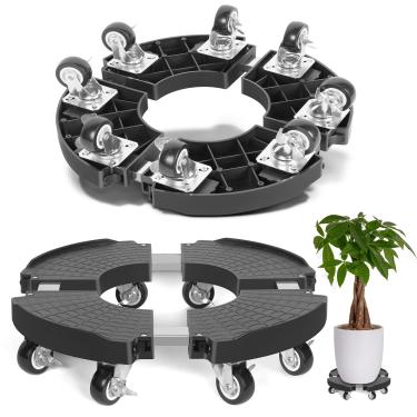 Imagem de TreeGun Organizador de plantas com rodas para serviço pesado com 8 rodízios bloqueáveis, suporte ajustável para plantas grandes de 20,3 a 55,88 cm, ambientes internos e externos, carrinho de plantas