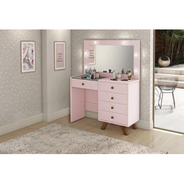 Imagem de penteadeira camarim Rosa mdf alto padrão LED espelho luxo - Luapa