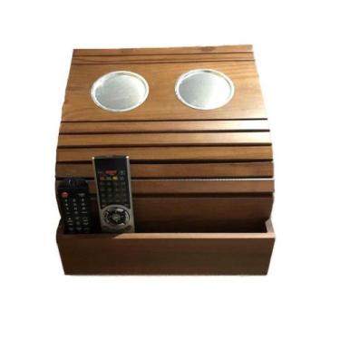 Imagem de Bandeja Esteira Sofá Porta Copo Em Alumínio e Controle Madeira - M A S