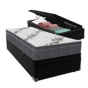 Imagem de Cama Box Baú Solteiro Preto e Colchão Airtech 100 D33 Ortobom