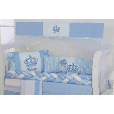 Imagem de Kit de berço quarto de bebe bordado completo doce nuvem com mosquiteir