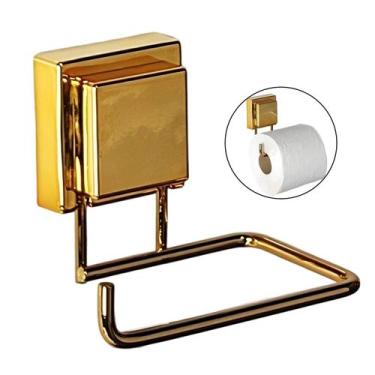 Imagem de Suporte Porta Papel Higiênico Ventosa Parede Banheiro Dourado - 3191DD