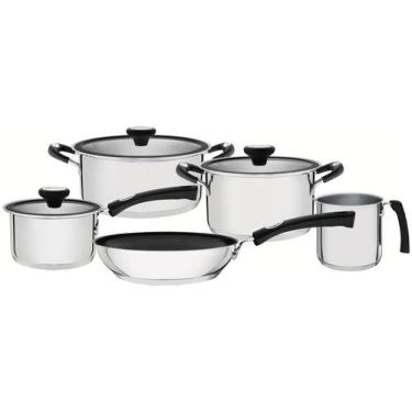 Imagem de Jogo de Panelas Tramontina de Inox e Preto Prata 5 peças Solar, Prata,