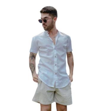 Imagem de Camisa Social Gola Padre Manga Curta Slim Fit Moda Praia - Mitchelgutt