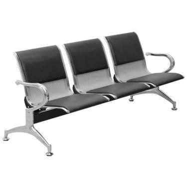 Imagem de Cadeira Longarina 3 Lugares Cromado Prata com Almofada - Nagano