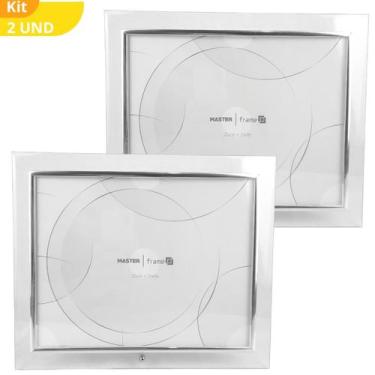 Imagem de Kit 2 Porta Retrato 25x20 Dourado Prateado Moldura Grande - Rio Master