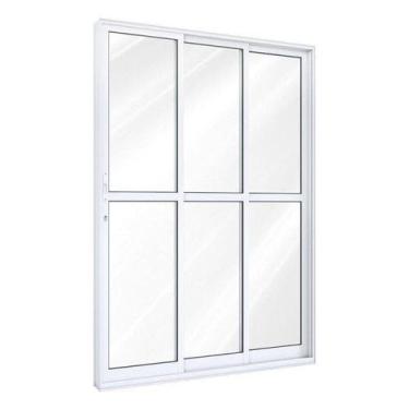 Imagem de Porta de Alumínio de Correr 215x150cm 2 Folhas 1 Fixas com Vidro Lucas