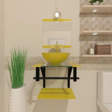 Imagem de Gabinete Vidro Para Banheiro 40Cm Torneira Cascata Amarelo - Cubas E G