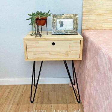 Imagem de Mesa Lateral de Ferro e Madeira Industrial HairPin  Uno com 1 Gaveta N
