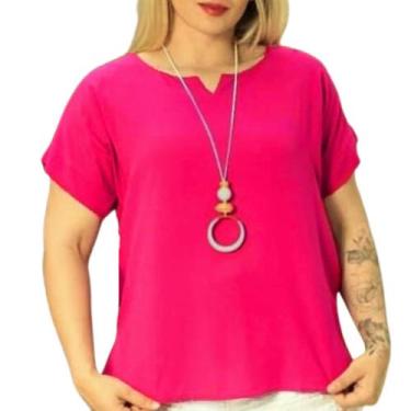 Imagem de Blusa Plus Size Social Feminina Manga Curta Soltinha Tecido Viscolinho