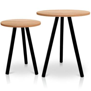 Imagem de Mesa de Canto Lateral Atlanta Tripé Redonda Tampo em MDF Preta e Jade 