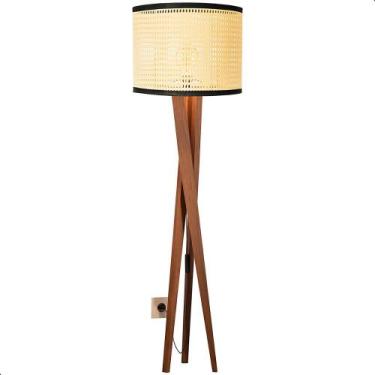 Imagem de Luminária de Chão Paris com Pés de Madeira e Tela Indiana Borda Preto 