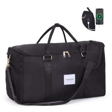 Imagem de WOOMADA Bolsa de roupa de viagem, bolsa de roupa conversível com bolsa de sapatos e compartimento para pendurar para mulheres, bagagem de mão para viagens de negócios e lazer, Preto