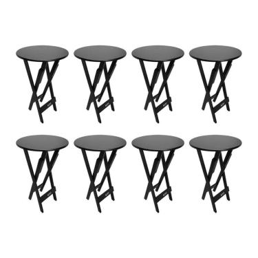 Imagem de Kit 8 Mesas Bistrôs Dobráveis De Madeira Redonda Preta - Cor: Preto