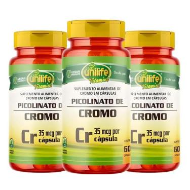 Imagem de KIT C/3 Un. Suplemento Picolinato De Cromo 500mg Vegan 60 Cápsulas - U