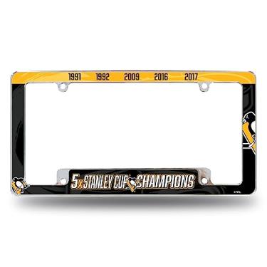 Imagem de Rico Industries Moldura de placa automotiva NHL Pittsburgh Penguins Multi Champ 30,48 cm x 15,24 cm cromada para carro/caminhão/SUV