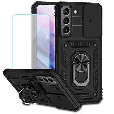 Imagem de Vokuha Capa para Galaxy S22 Plus, capa para Samsung S22+ 5G SM-S906U com protetor de tela de vidro temperado e capa deslizante para câmera, capa magnética com suporte giratório de 360° para Samsung