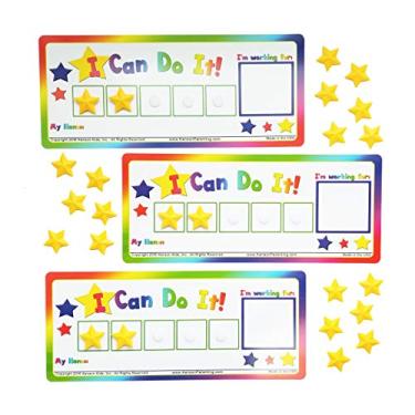 Imagem de Kenson Kids “I Can Do It!” Token Board, 3 Pack. Colorful Magnetic Rewards Chart with Positive-Reinforcement Stars and Customizable Goal Box. Great for Ages 3-10. Measures 5-Inches by 11-Inches