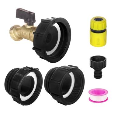 Imagem de Adaptador de sacola IBC 275-330 galões IBC acessórios para tanque de água, adaptador de mangueira de jardim tote IBC, válvula de mangueira de jardim de latão compatível sem chumbo com 3 adaptadores,