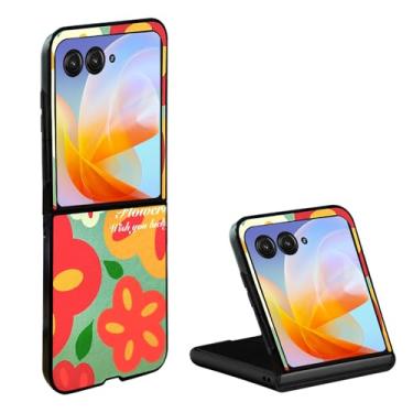 Imagem de Fourmor Capa de telefone para Motorola Razr Plus 2024/Razr 2024 - Capa de telefone dobrável com estampa de flor de cor dopamina - capa de couro à prova de choque - para Motorola Razr 50/50 Ultra para