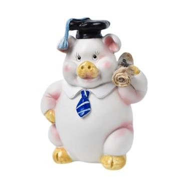 Imagem de Generic Cofrinho de porco estátua de porco presente aniversário para crianças decoração resina escultura animal estatueta para quarto sala estar escritório, Chapéu Preto