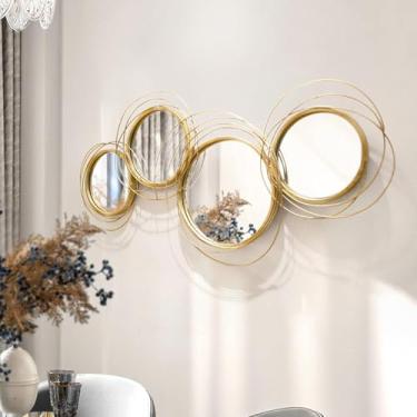 Imagem de Decoração de espelho de parede dourado, objetos decorativos, decoração de arte de parede de metal para casa, criativo moderno, esculturas de parede 3D, decorações suspensas para sala de esta