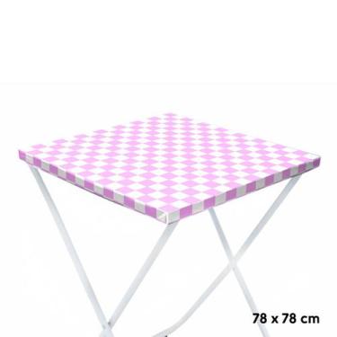 Imagem de Toalha Plástica Cobre Manchas Perolizada - 78 x 78 cm - Xadrez Rosa - 