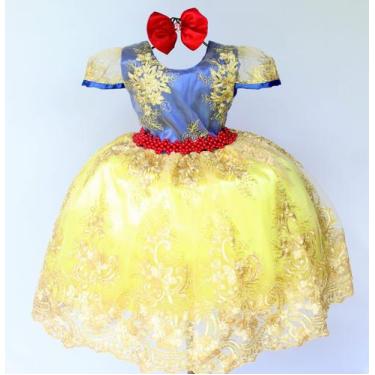 Imagem de Vestido Infantil Branca De Neve Renda Luxo E Tiara - festa luxo, 4, Am