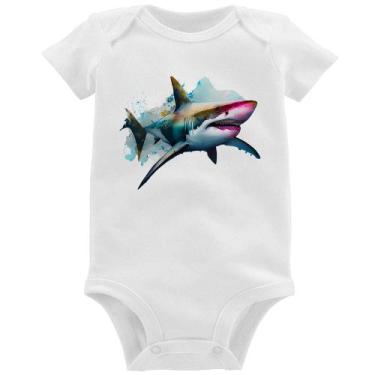 Imagem de Body Bebê Tubarão Watercolor - Foca na Moda, Branco, M