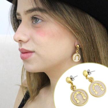 Imagem de Brincos Feminino Ferradura Madreperola Country Semijoia - GRANADO ACES