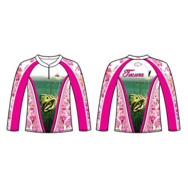 Imagem de Camisa de Pesca Infantil Tucunare Rosa C/ Protreção Solar Uv50+ e Mang