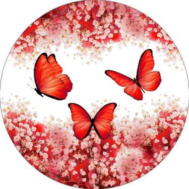 Imagem de Painel De Festa Redondo 1,50x1,50 - Borboleta Vermelha Floral 041 - Vi