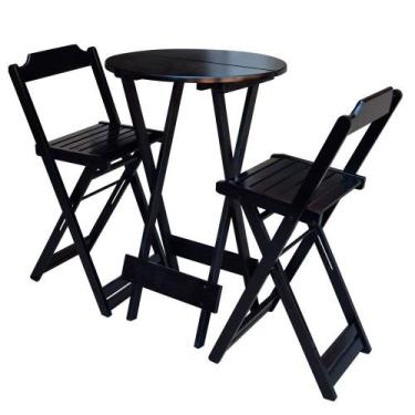 Imagem de Jogo de Mesa Bistrô de Madeira com 2 Cadeiras Dobravel Ideal para Bar 