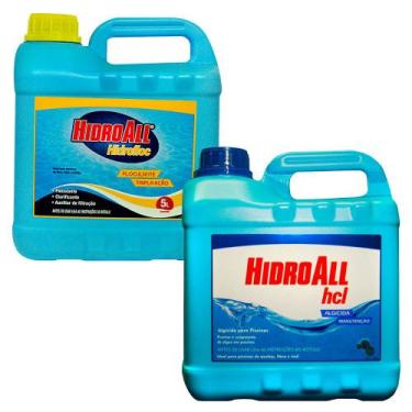 Imagem de 1 Algicida Manutenção Hidroall 5L + 1 Clarificante Hidrofloc 5L