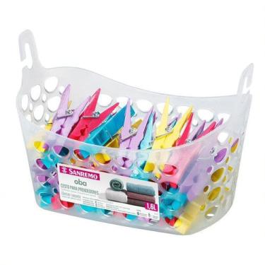 Imagem de Kit Cesto + 24 Prendedores Pregadores de Roupa Sanremo, Cesto Multiuso